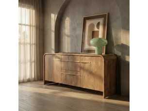 Rounded sideboard made of solid mango wood with drawers - AGAETE 2