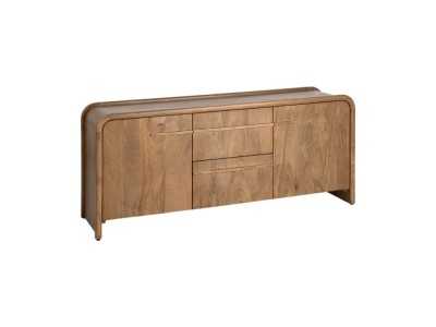 Rounded sideboard made of solid mango wood with drawers - AGAETE