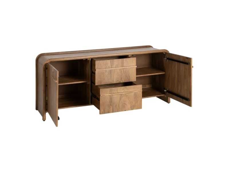 Rounded sideboard made of solid mango wood with drawers - AGAETE