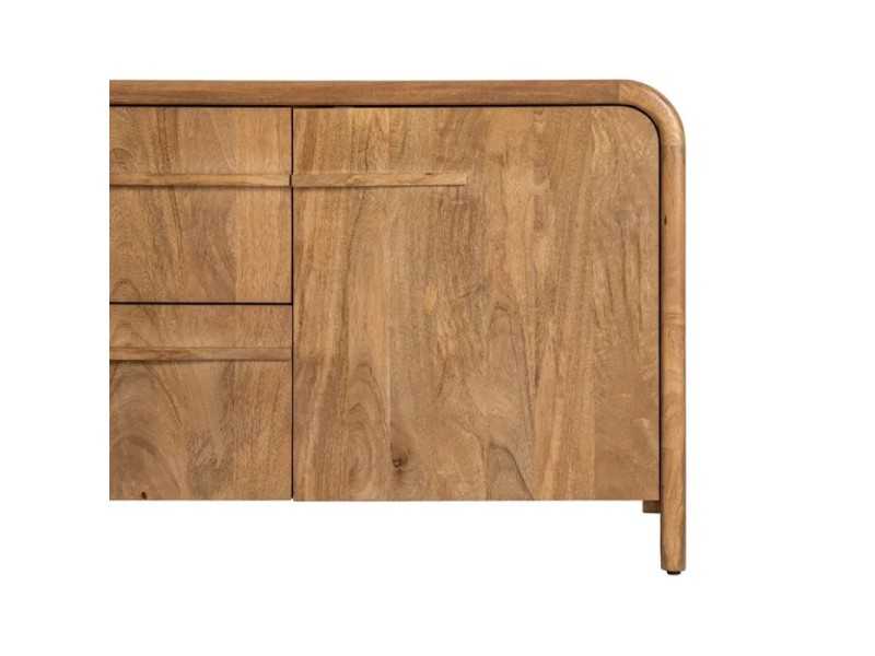 Rounded sideboard made of solid mango wood with drawers - AGAETE