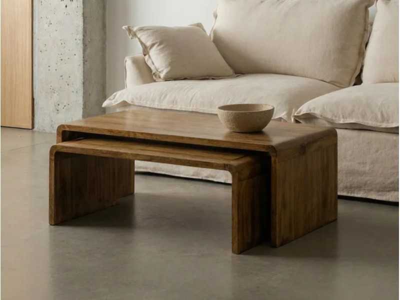 Set of 2 solid mango wood coffee tables - AIRE
