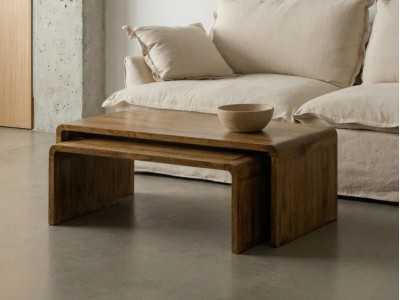 Ensemble de 2 tables basses en bois de manguier massif - AIRE