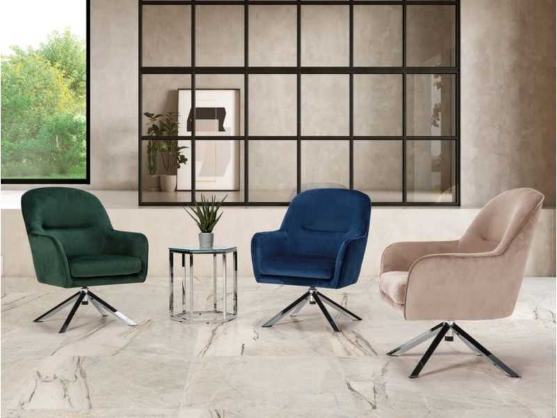 Sillón giratorio tapizado en terciopelo - ALKEN BEIGE