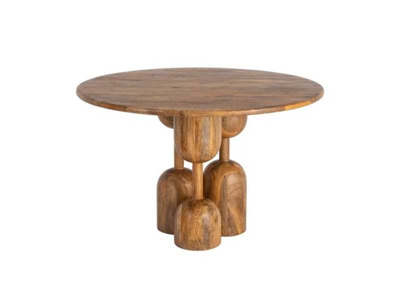 Table de salle à manger ronde en bois de manguier - PIERRES