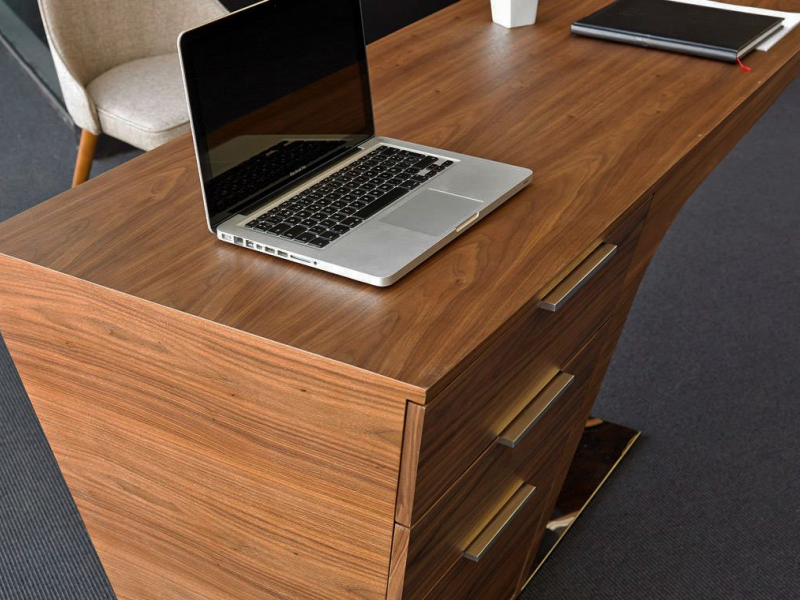 Bureau design en noyer avec piètement en acier inoxydable - PORTO
