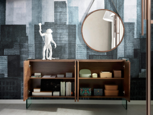 Walnut sideboard with tempered glass legs - CORINTO 2