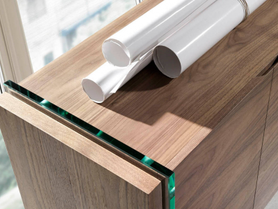 Walnut sideboard with tempered glass legs - CORINTO Walnut sideboard with tempered glass legs - CORINTO