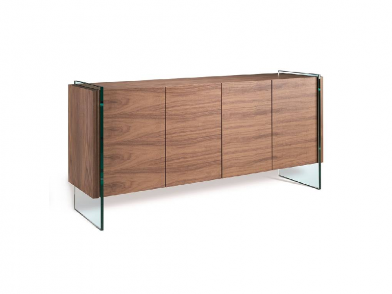 Walnut sideboard with tempered glass legs - CORINTO