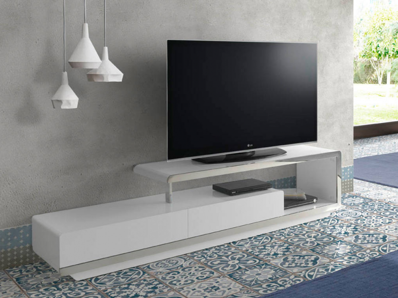 Mueble TV lacado con detalles en acero inoxidable - BOSTON