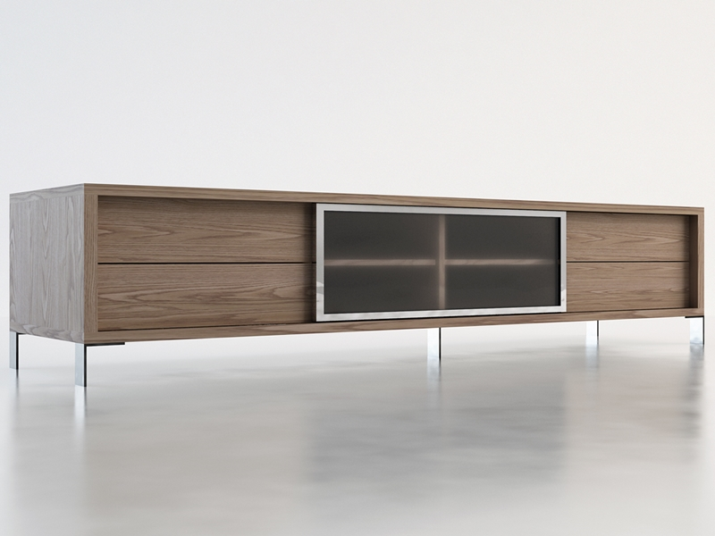 Designer TV stand in walnut and stainless steel - SEATTLE