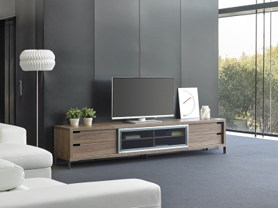 Meuble TV design en noyer et acier inox - SEATTLE