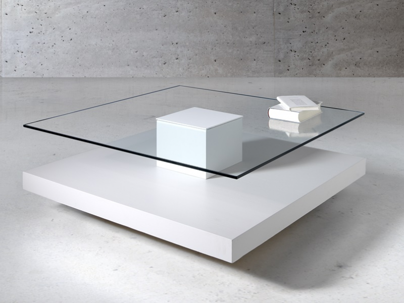 Low table with tempered glass top and central pedestal -AIRE