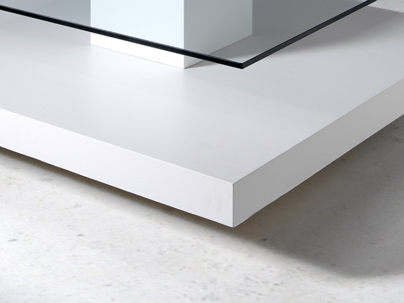 Mesa de centro con tapa de cristal templado y peana central -AIRE