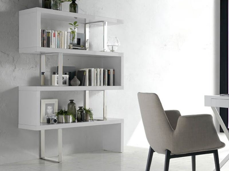 Estantería de diseño lacada blanco y acero inoxidable - SYLVIE BLANC